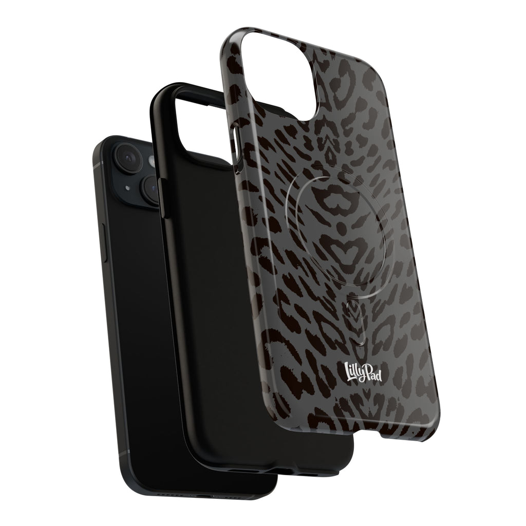Leopard Print Magnetic Phone Case | Tough Magnetic Case, Black Animal Pattern