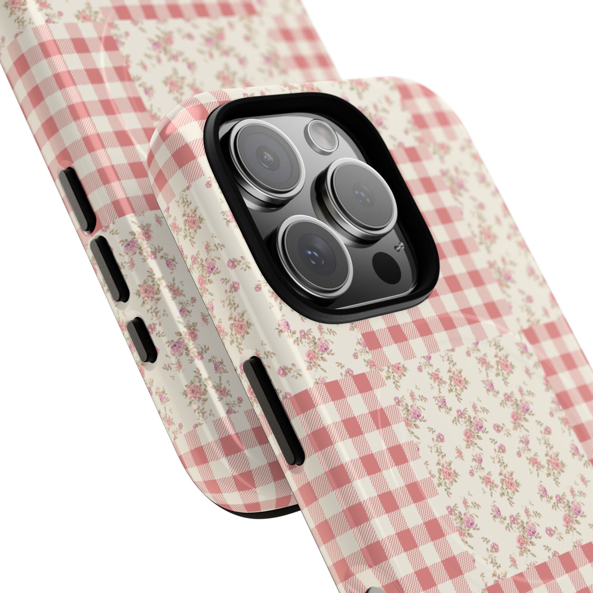 Pink Gingham Flower Phone Case | Tough Magnetic Case