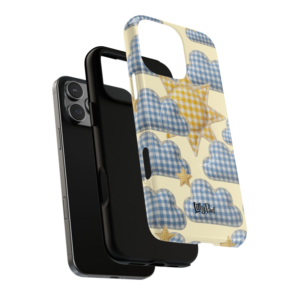 Gingham Sun and Clouds Phone Case | Tough Magnetic Case