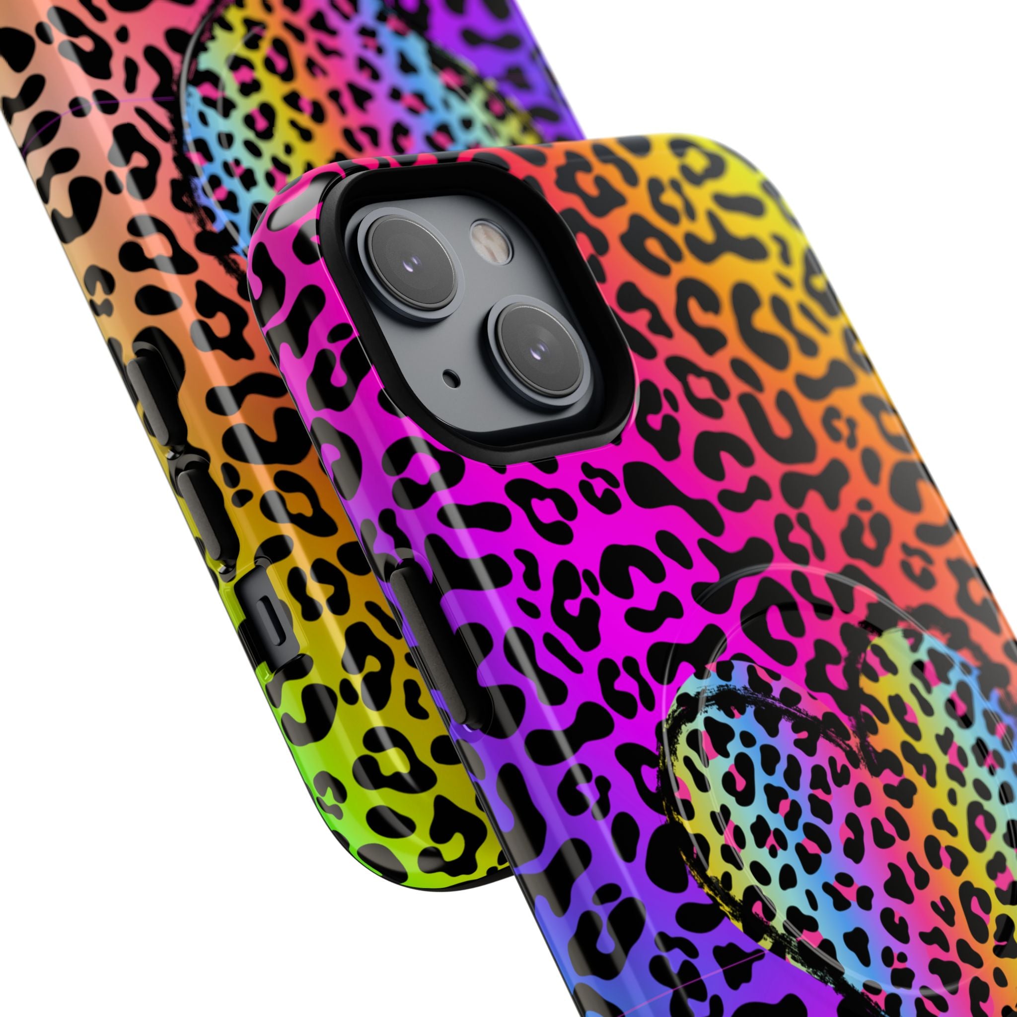 Rainbow Leopard Heart Phone Case | Tough Magnetic Case