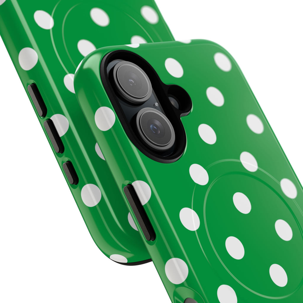 White Polka Dot Green Phone Case | Tough Magnetic Case