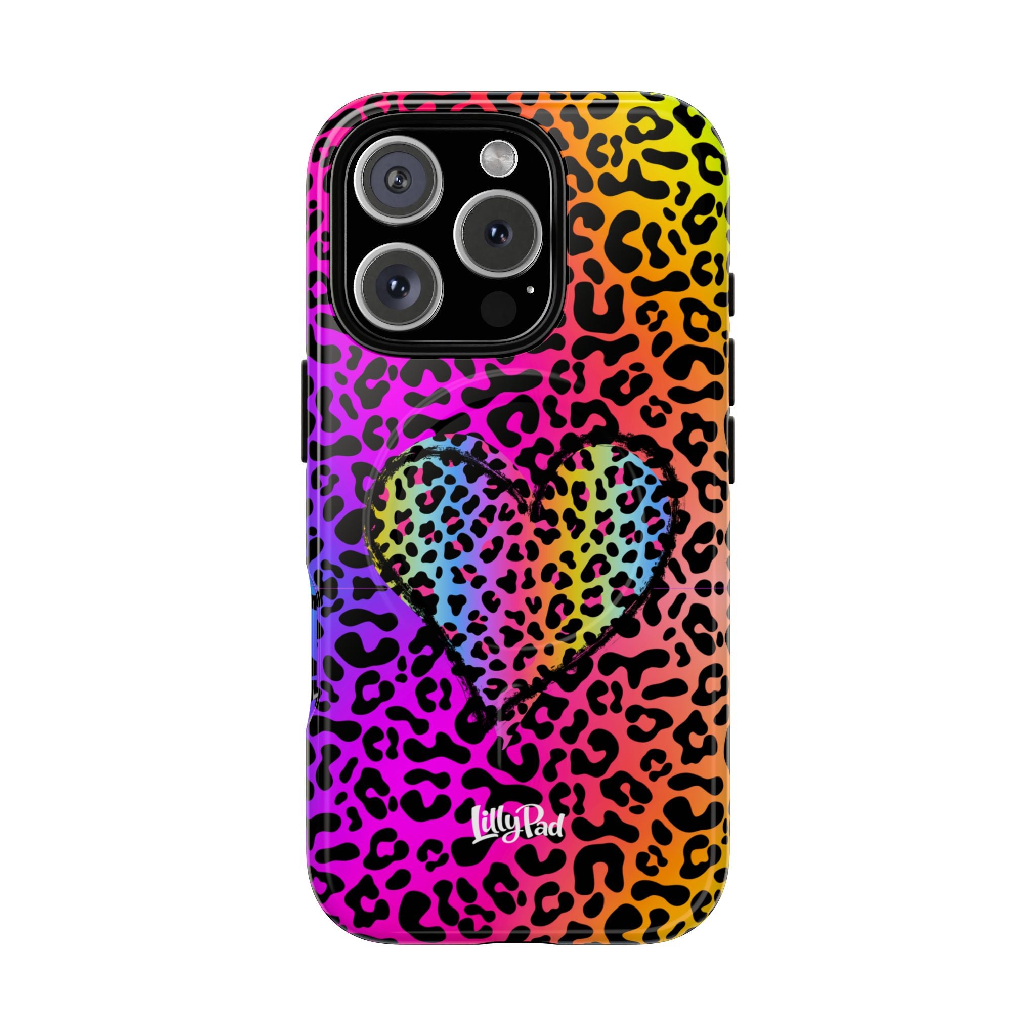 Rainbow Leopard Heart Phone Case | Tough Magnetic Case