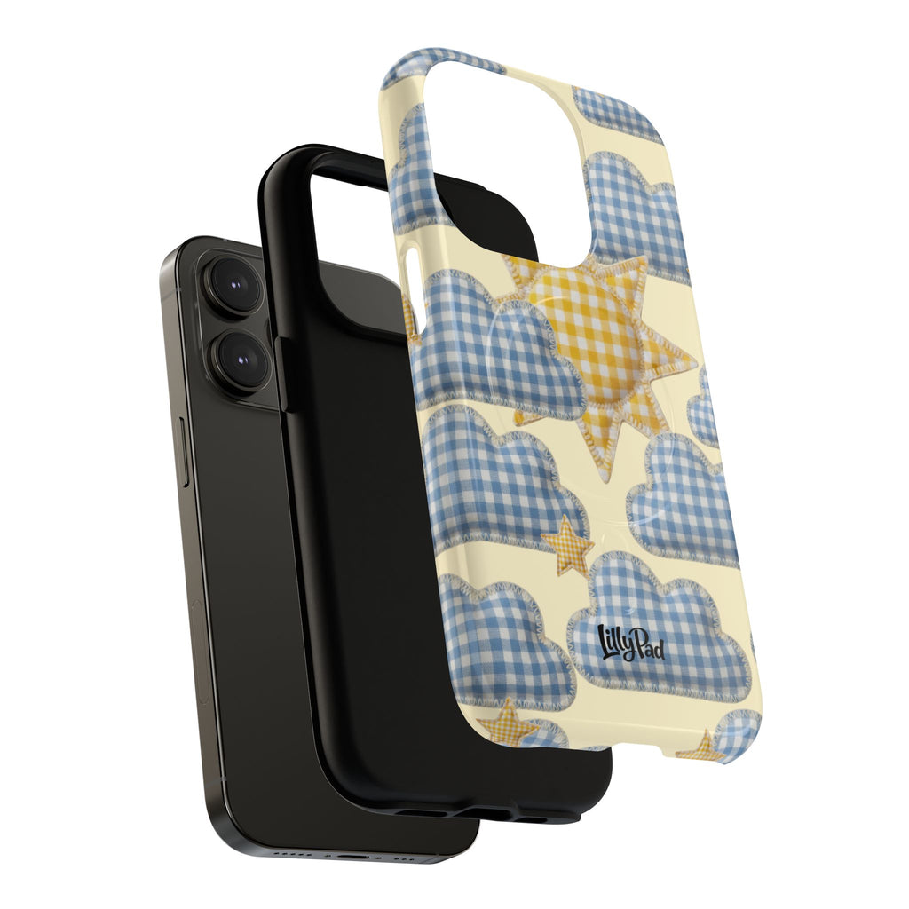 Gingham Sun and Clouds Phone Case | Tough Magnetic Case