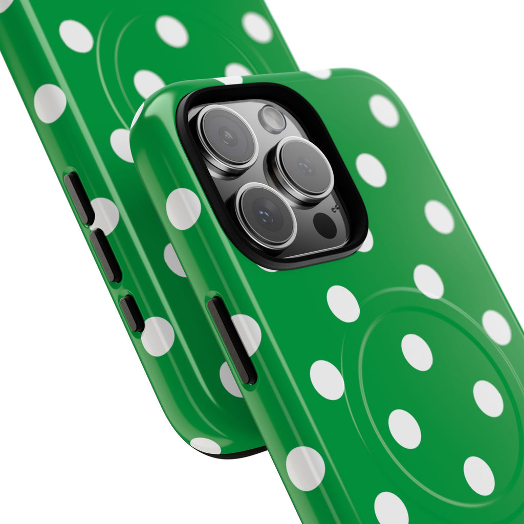 White Polka Dot Green Phone Case | Tough Magnetic Case