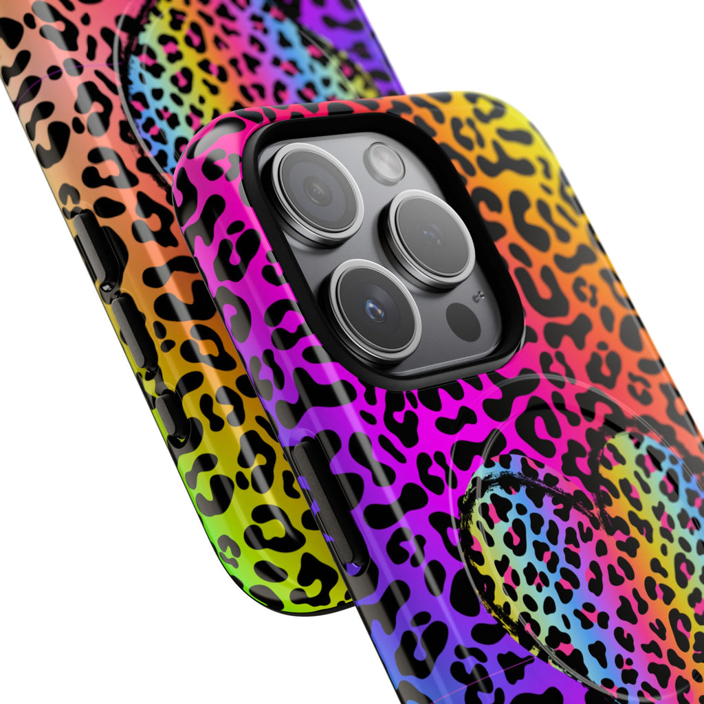 Rainbow Leopard Heart Phone Case | Tough Magnetic Case