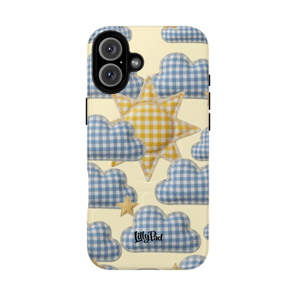 Gingham Sun and Clouds Phone Case | Tough Magnetic Case