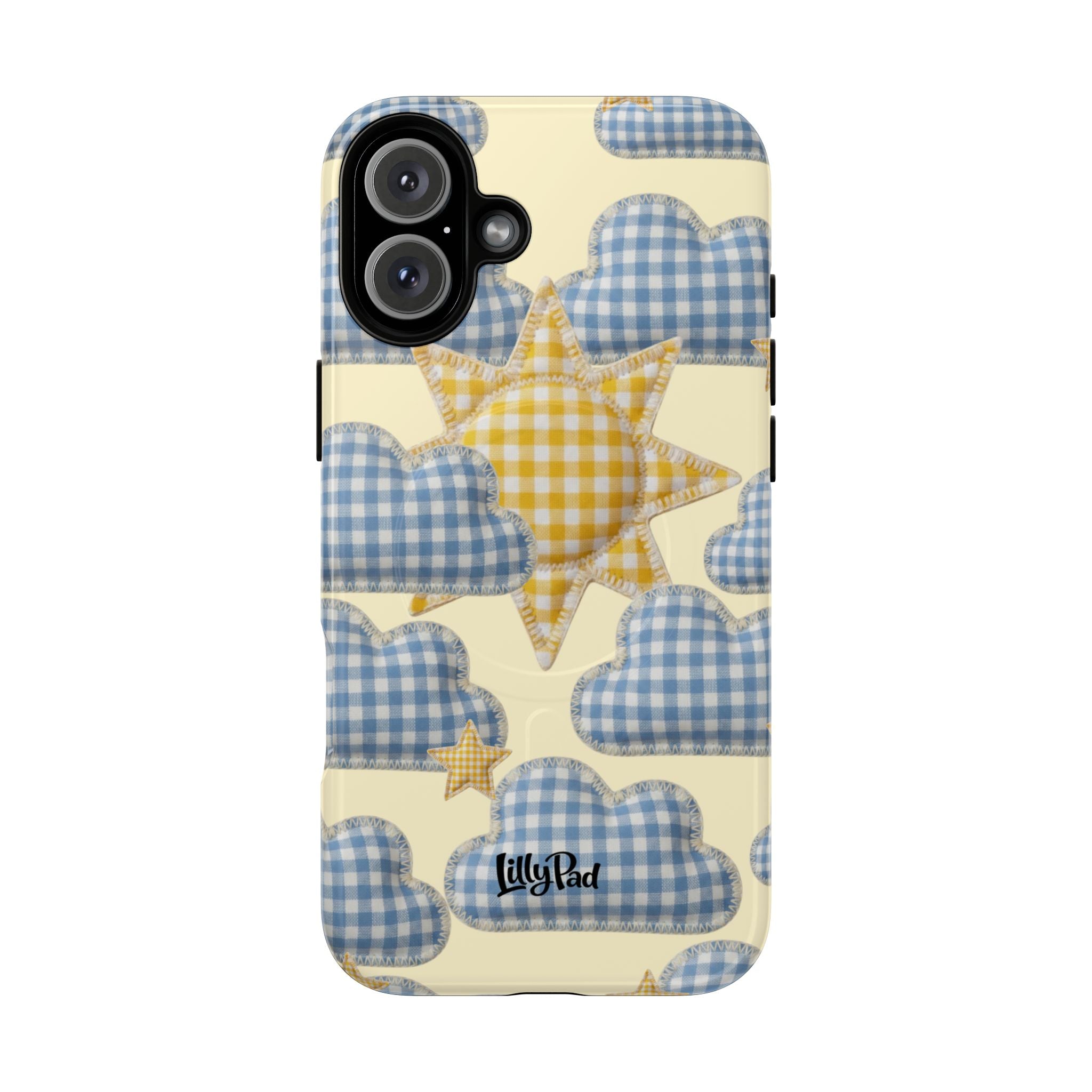 Gingham Sun and Clouds Phone Case | Tough Magnetic Case
