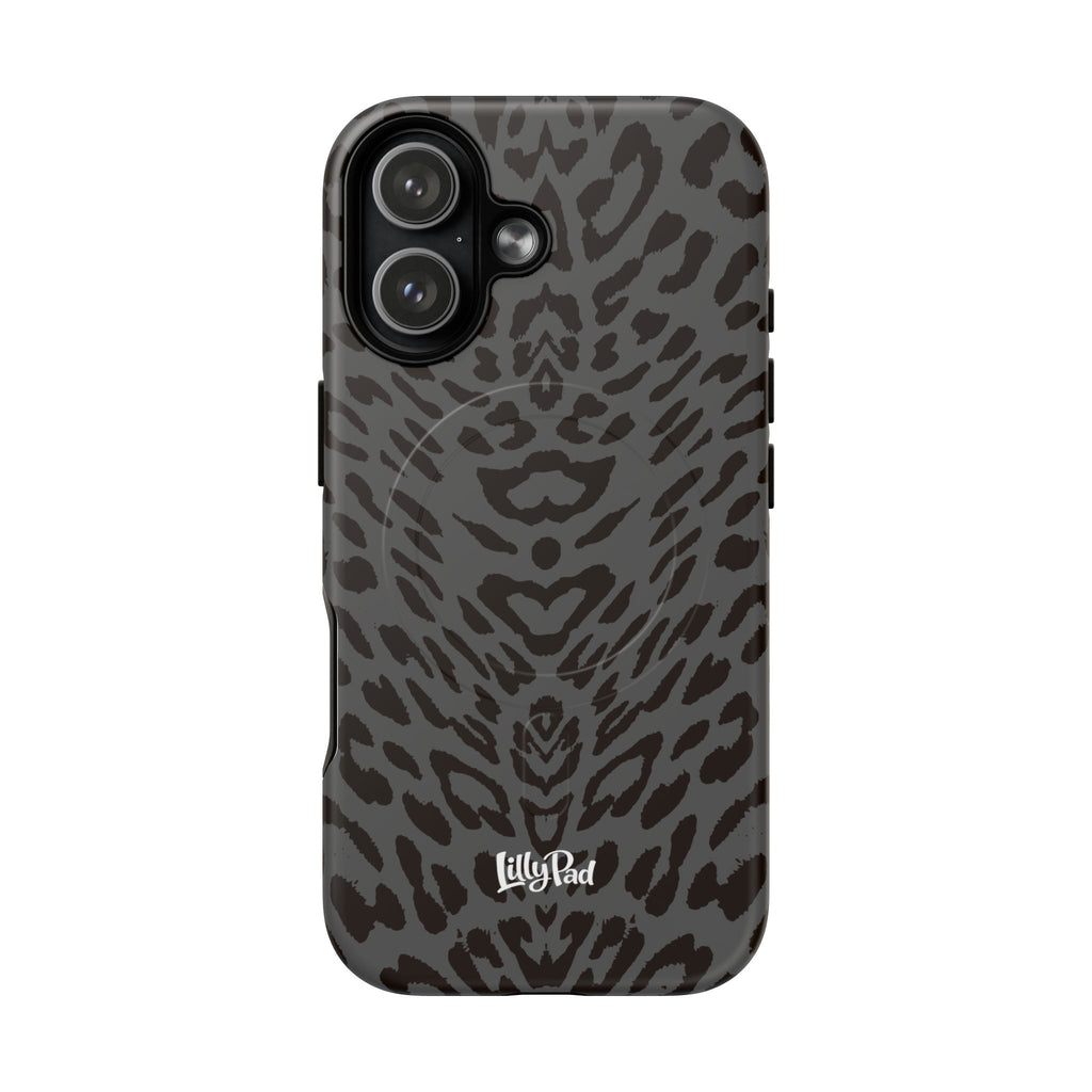 Leopard Print Magnetic Phone Case | Tough Magnetic Case, Black Animal Pattern