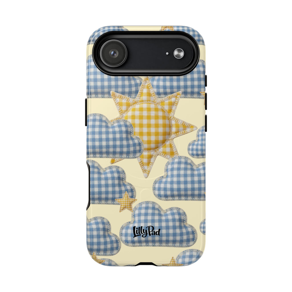 Gingham Sun and Clouds Phone Case | Tough Magnetic Case