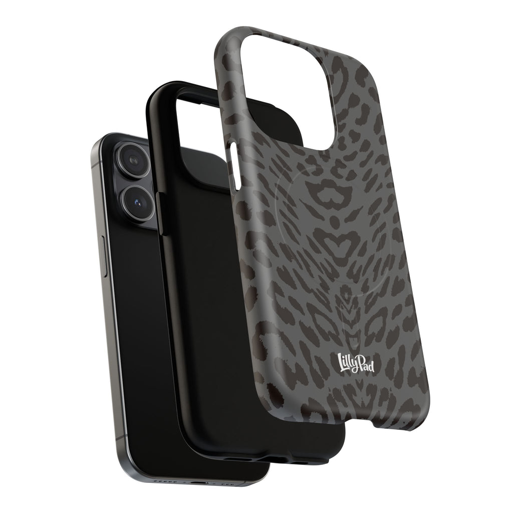 Leopard Print Magnetic Phone Case | Tough Magnetic Case, Black Animal Pattern