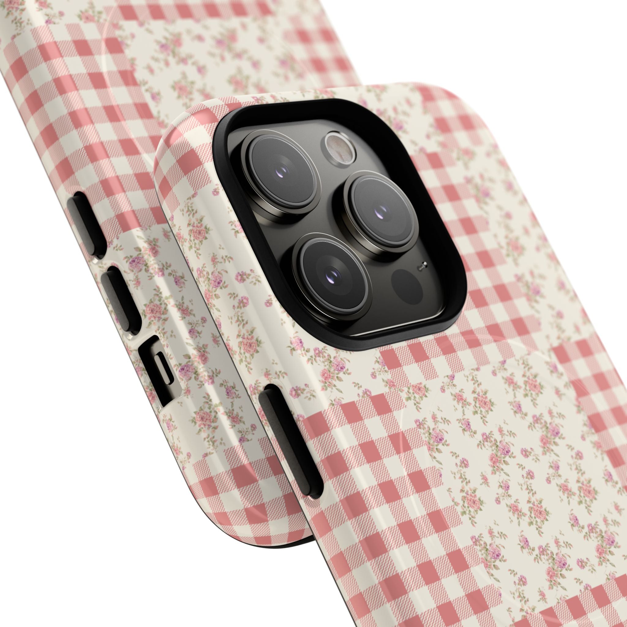 Pink Gingham Flower Phone Case | Tough Magnetic Case