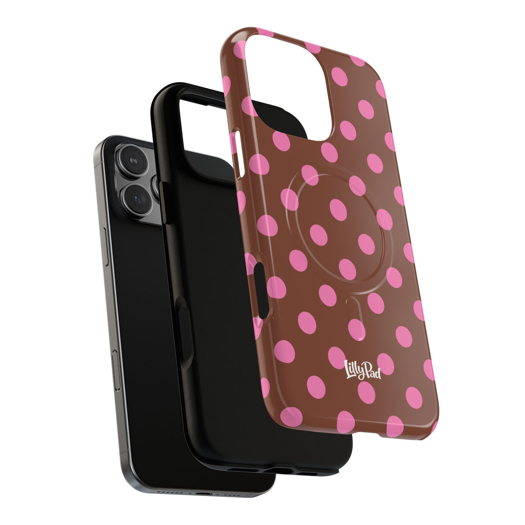 Pink Polka Dot Brown Phone Case | Magnetic Tough Case