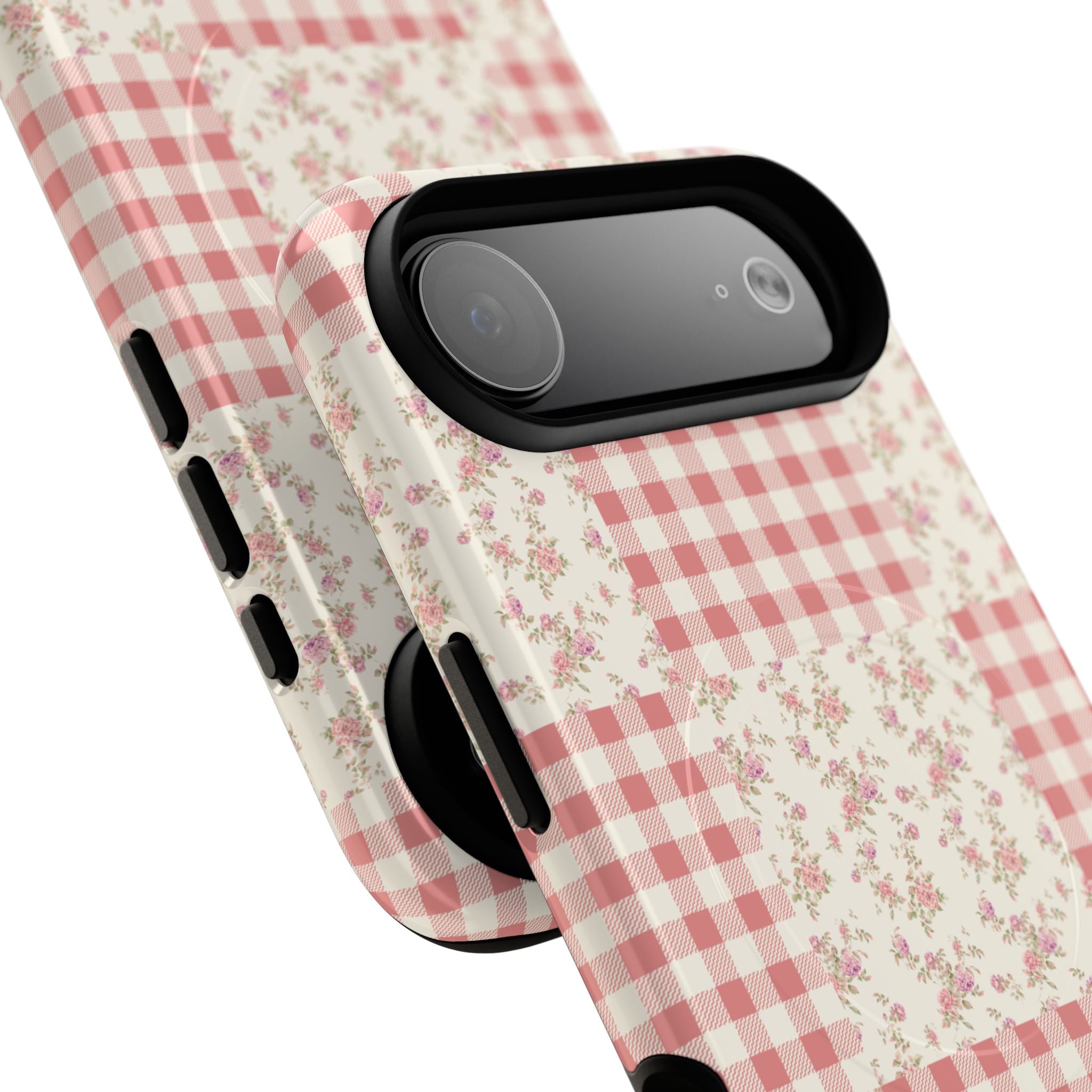 Pink Gingham Flower Phone Case | Tough Magnetic Case