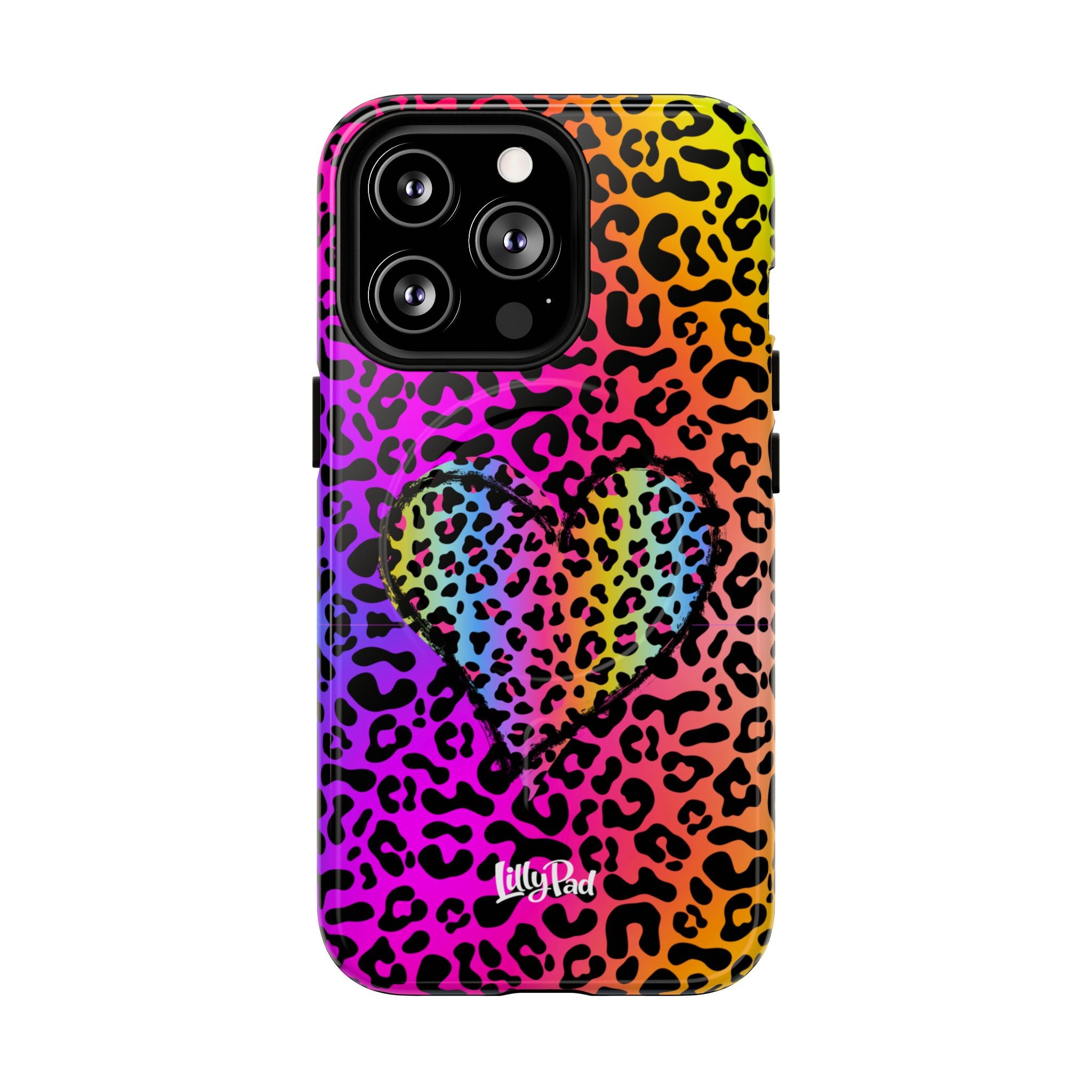 Rainbow Leopard Heart Phone Case | Tough Magnetic Case