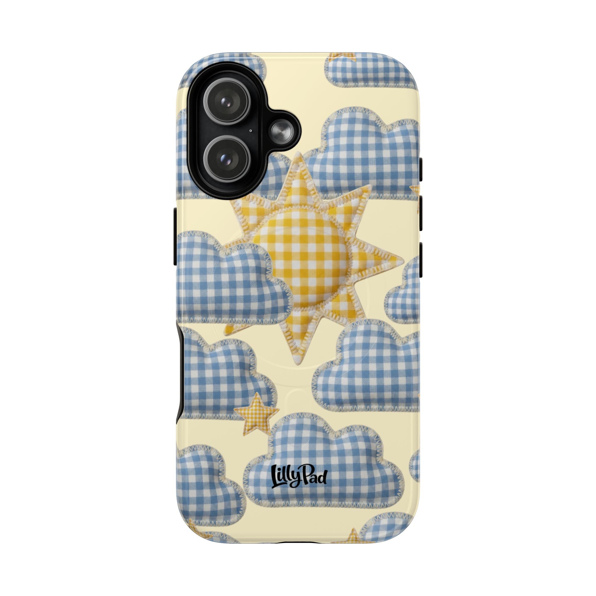 Gingham Sun and Clouds Phone Case | Tough Magnetic Case