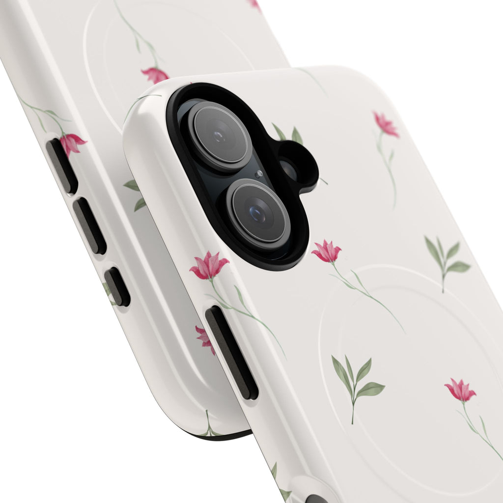 Minimal Pink Wildflowers Phone Case | Magnetic Case
