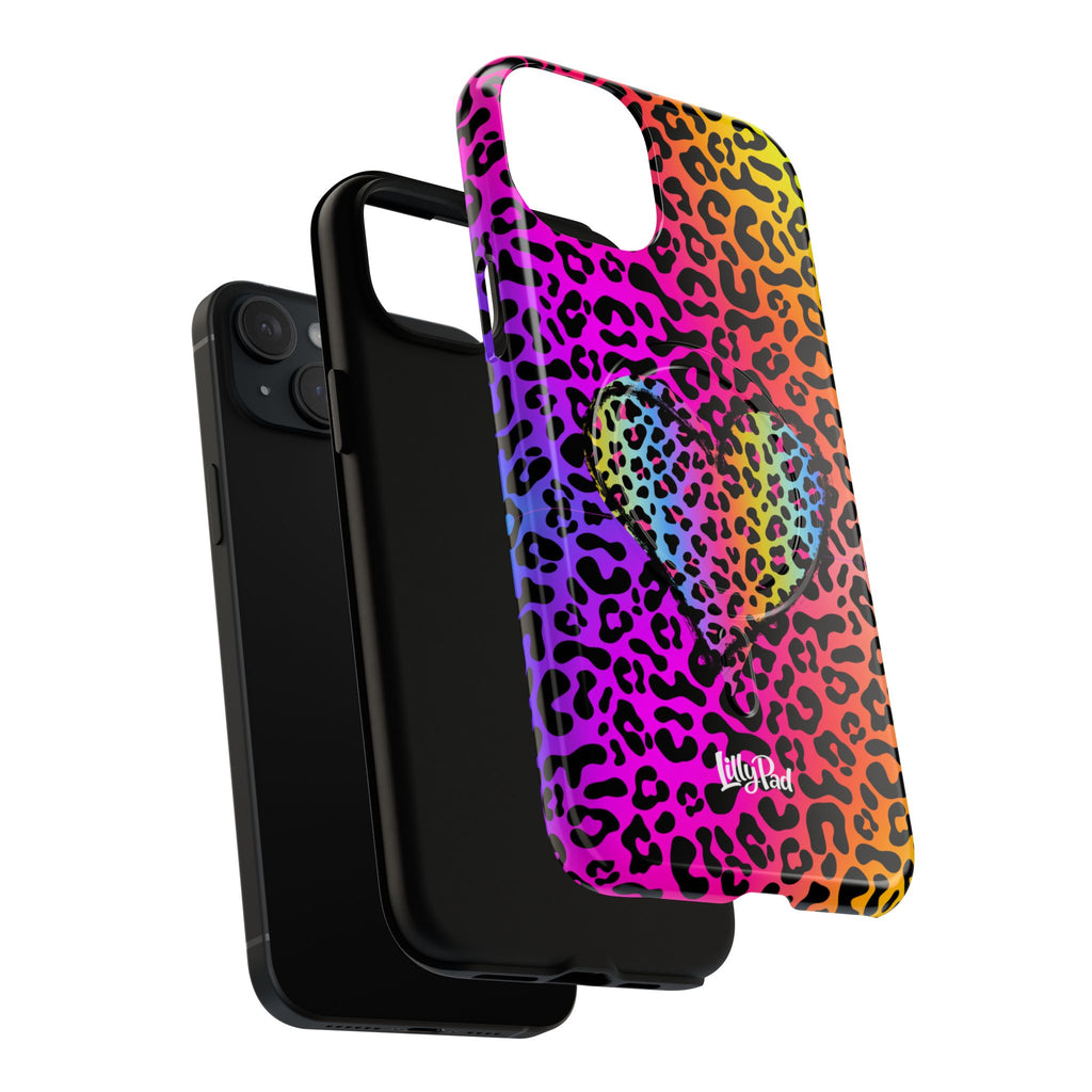 Rainbow Leopard Heart Phone Case | Tough Magnetic Case