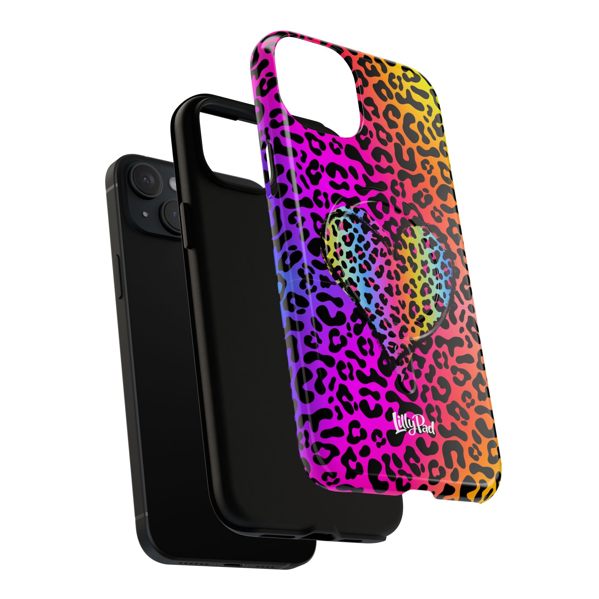 Rainbow Leopard Heart Phone Case | Tough Magnetic Case