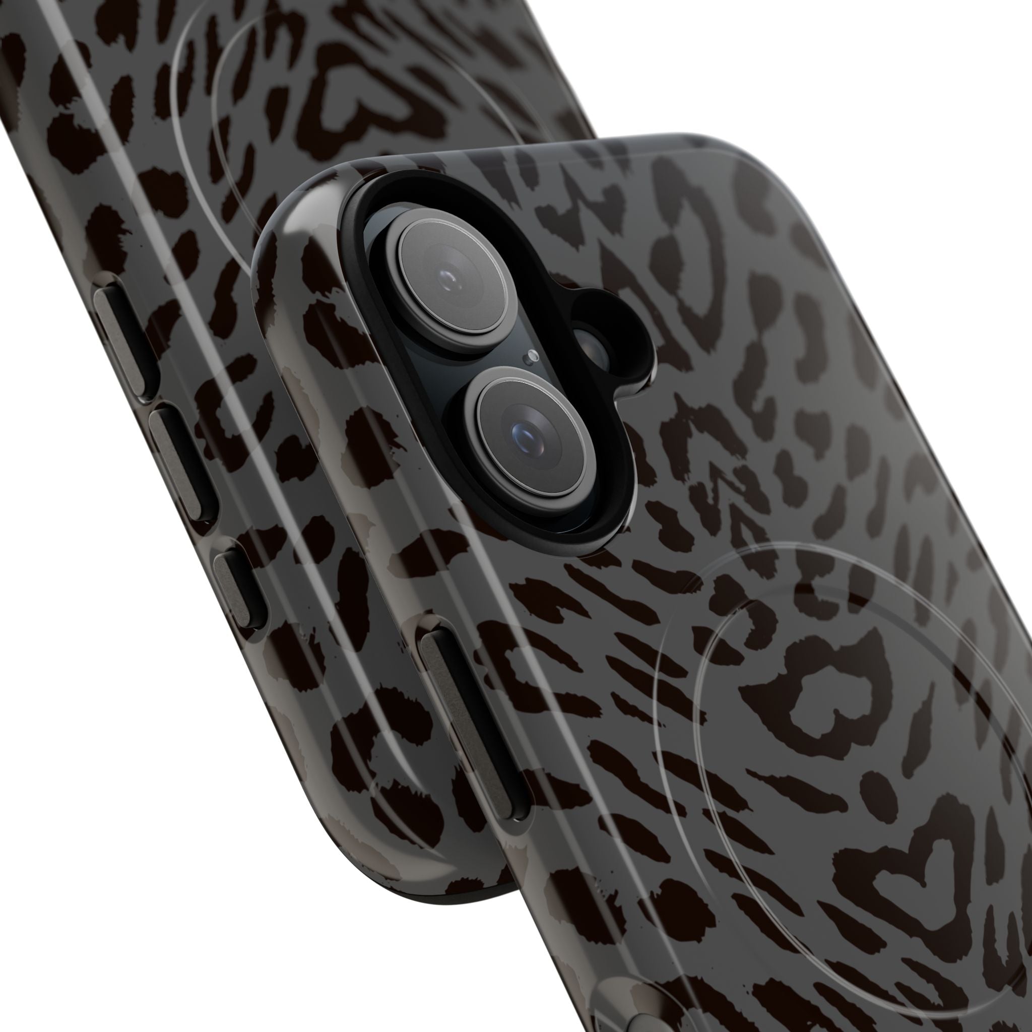 Leopard Print Magnetic Phone Case | Tough Magnetic Case, Black Animal Pattern