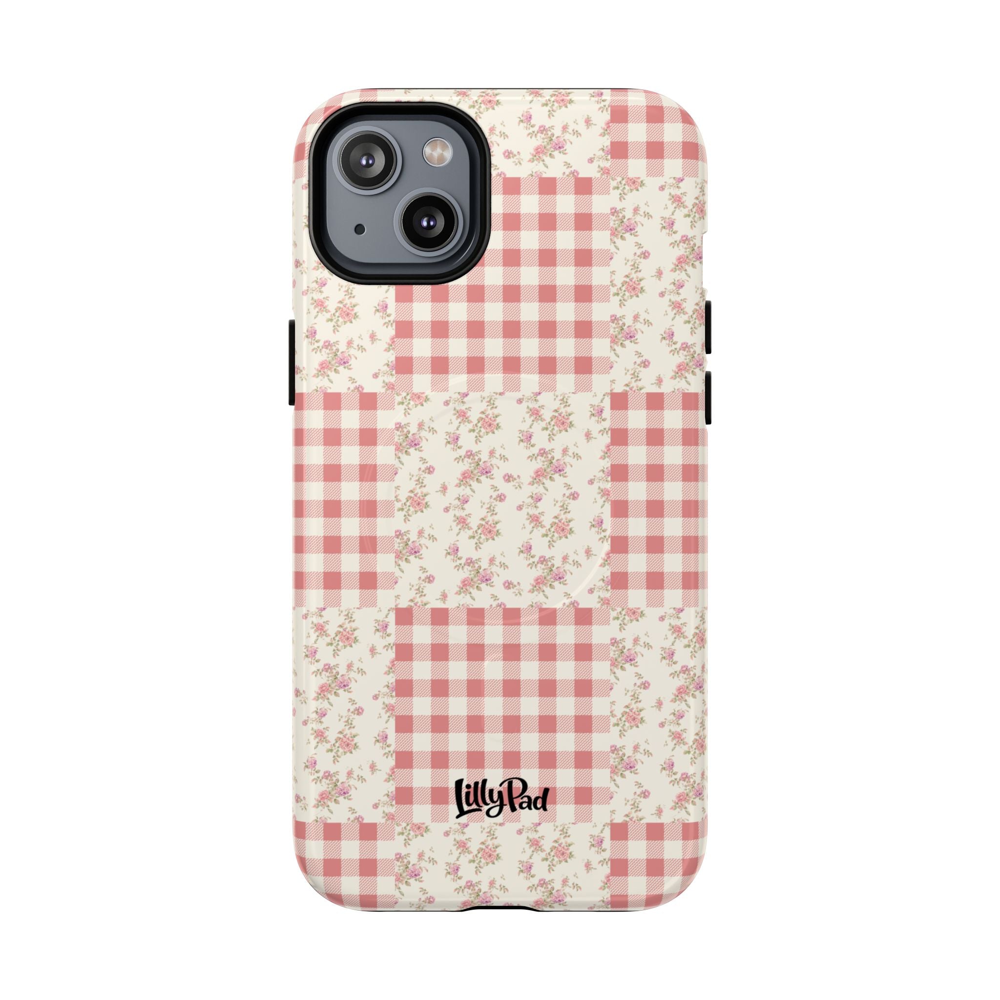 Pink Gingham Flower Phone Case | Tough Magnetic Case