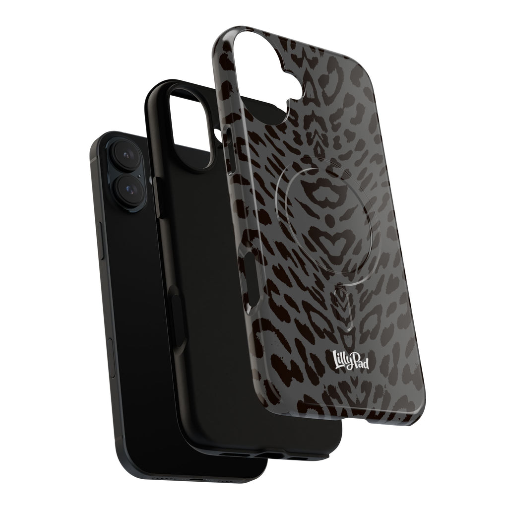 Leopard Print Magnetic Phone Case | Tough Magnetic Case, Black Animal Pattern