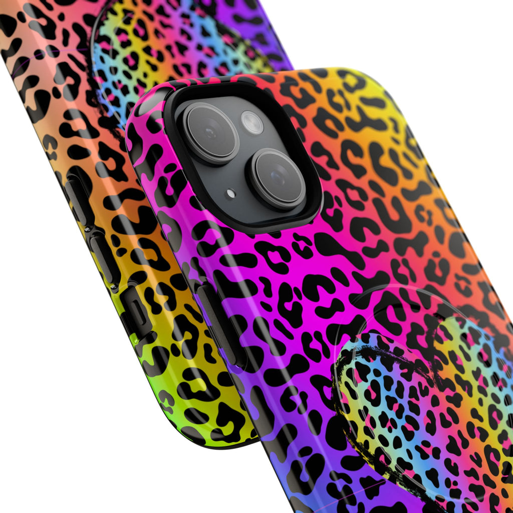 Rainbow Leopard Heart Phone Case | Tough Magnetic Case