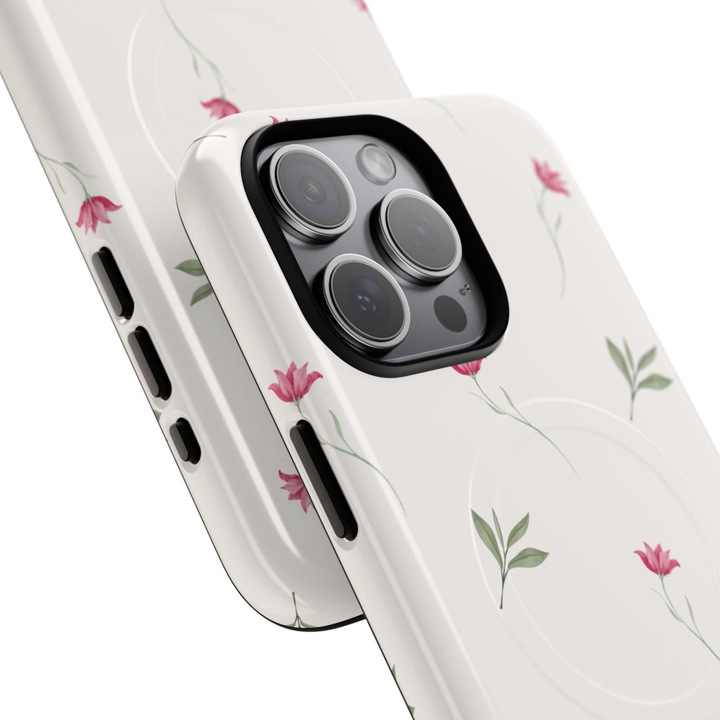 Minimal Pink Wildflowers Phone Case | Magnetic Case