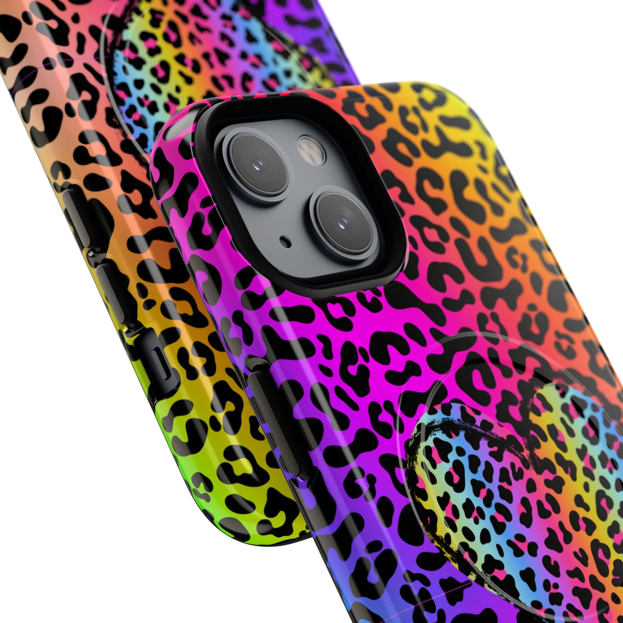 Rainbow Leopard Heart Phone Case | Tough Magnetic Case
