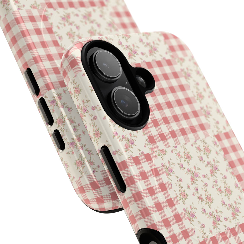 Pink Gingham Flower Phone Case | Tough Magnetic Case