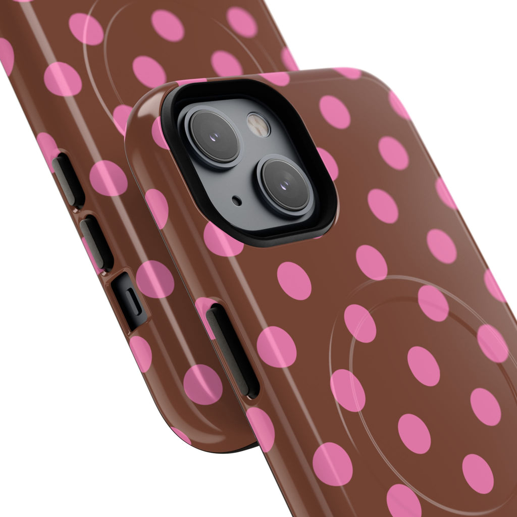 Pink Polka Dot Brown Phone Case | Magnetic Tough Case