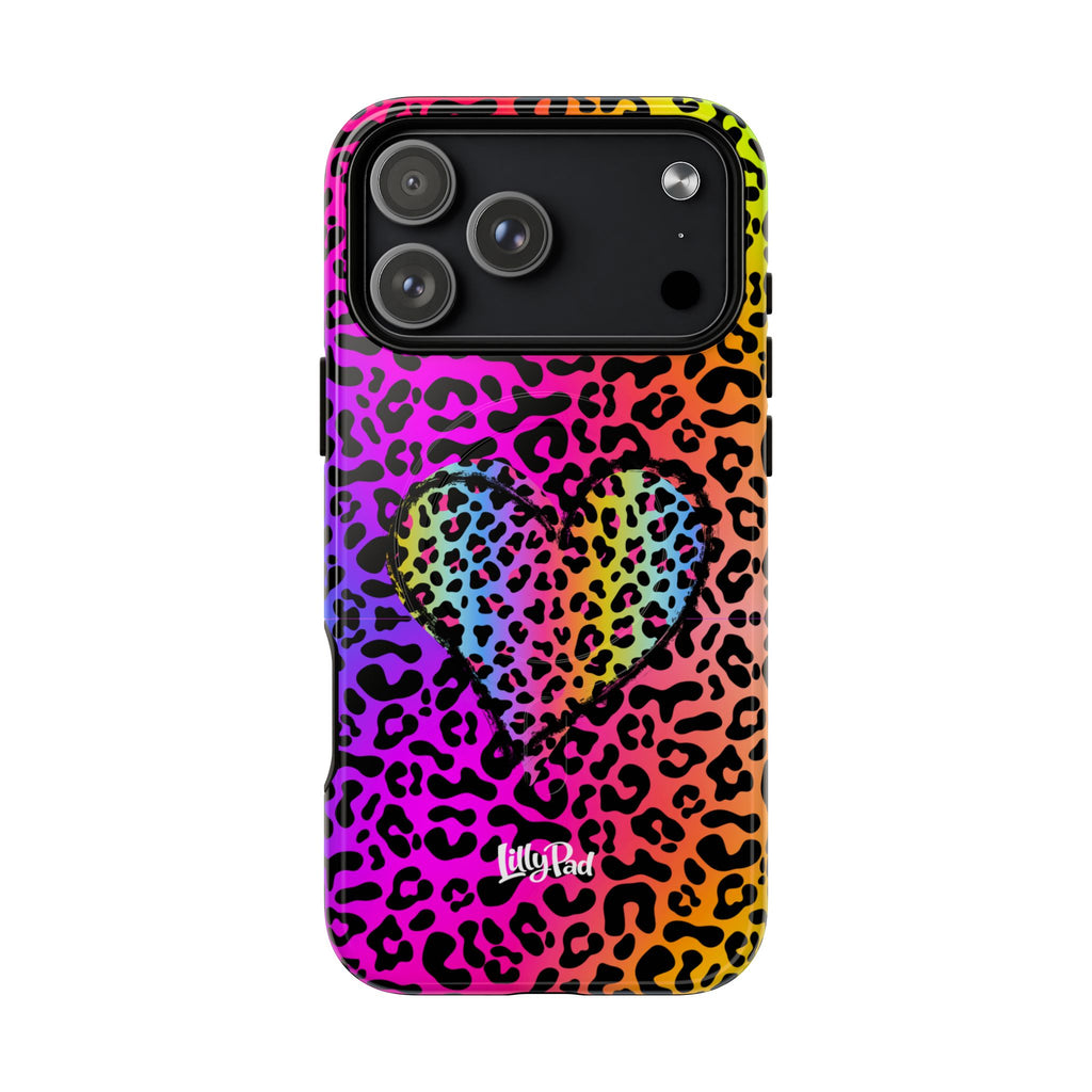 Rainbow Leopard Heart Phone Case | Tough Magnetic Case