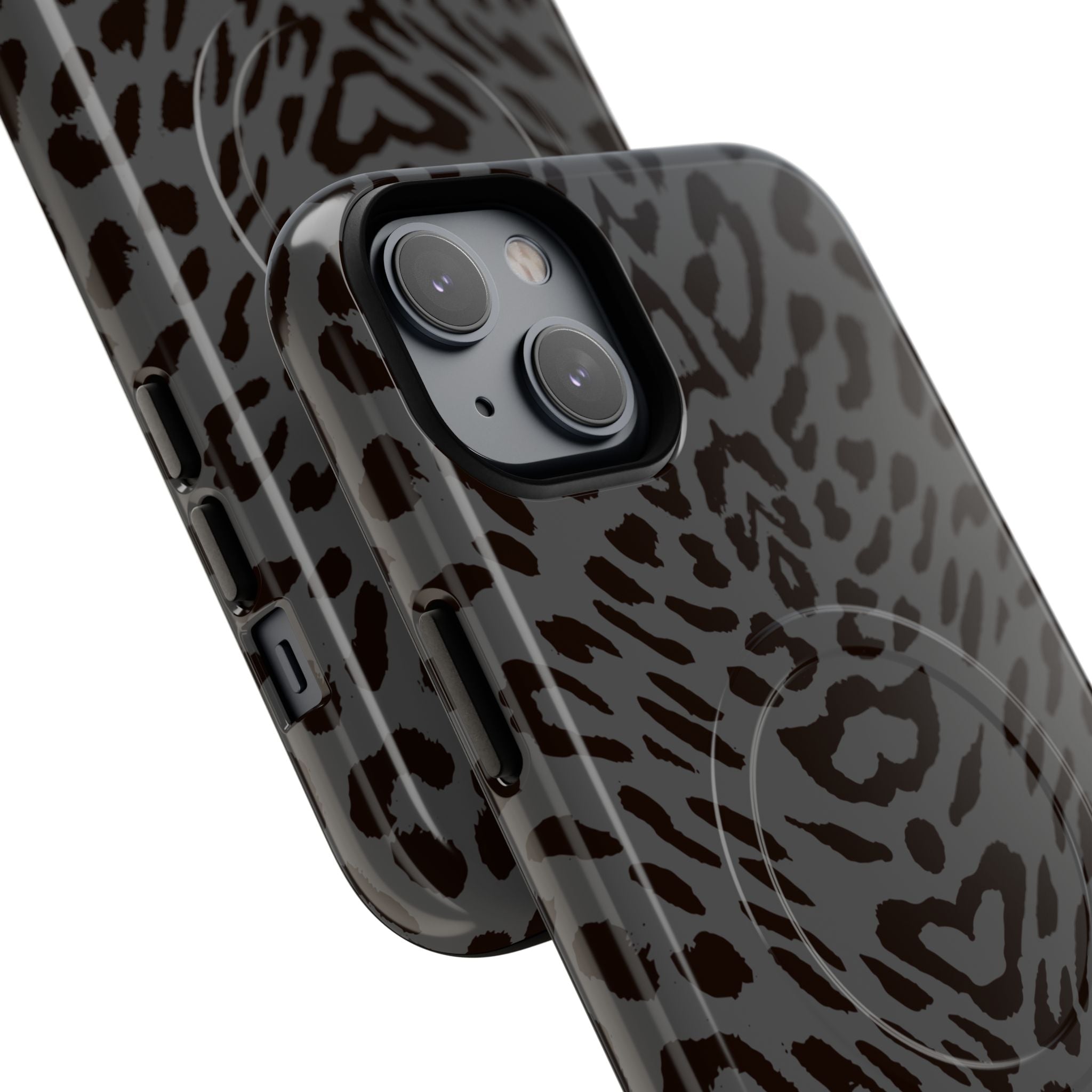 Leopard Print Magnetic Phone Case | Tough Magnetic Case, Black Animal Pattern
