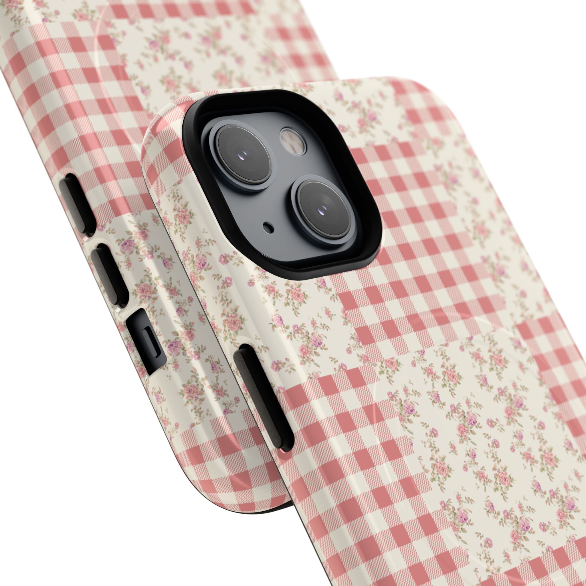 Pink Gingham Flower Phone Case | Tough Magnetic Case