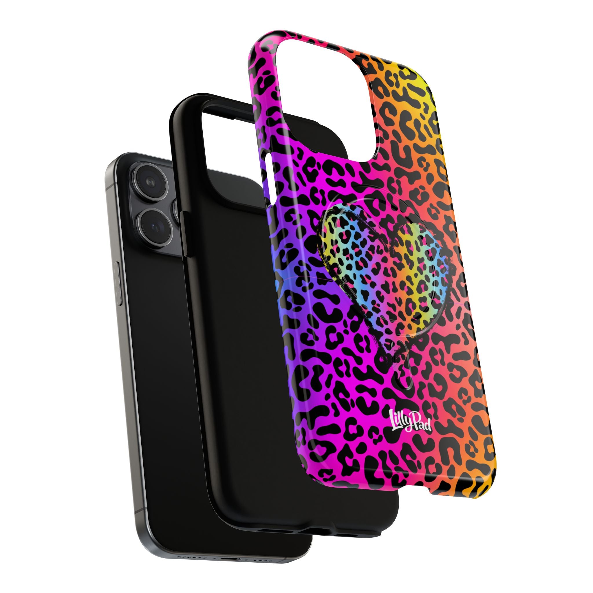 Rainbow Leopard Heart Phone Case | Tough Magnetic Case