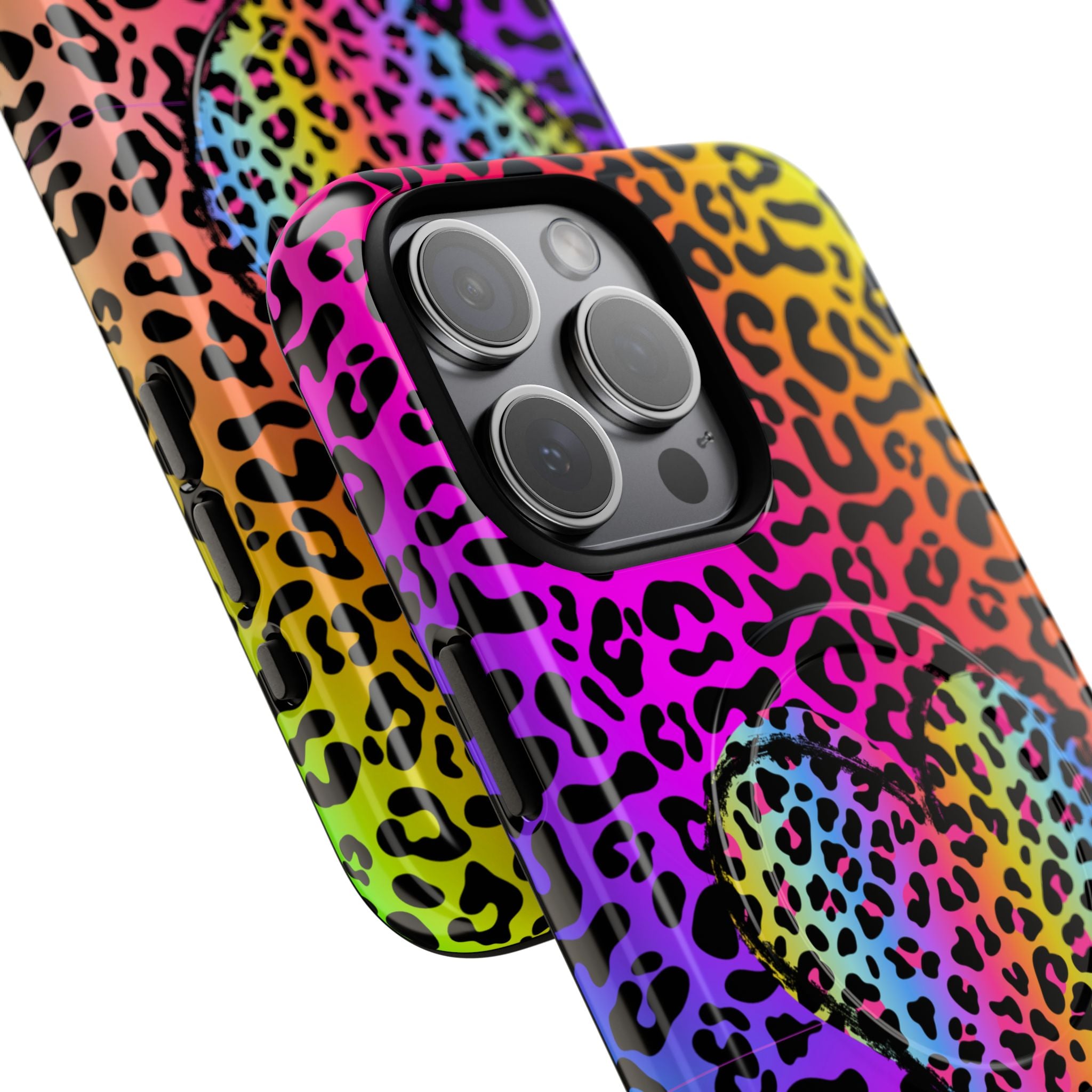 Rainbow Leopard Heart Phone Case | Tough Magnetic Case