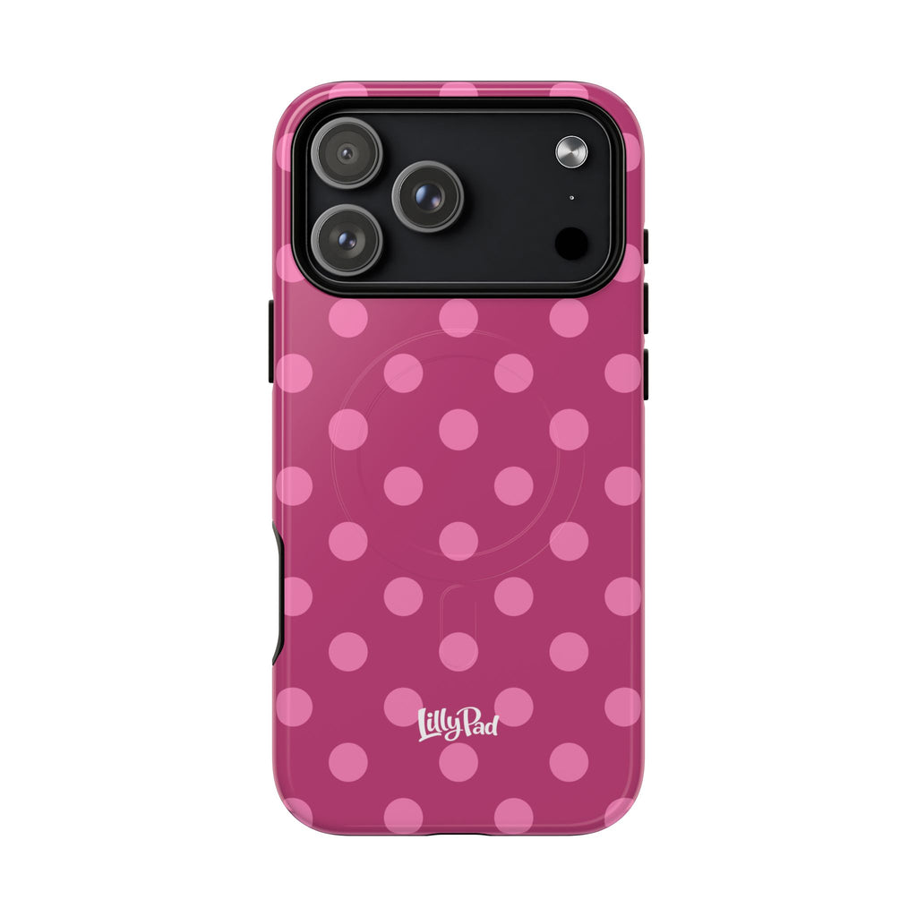 Pink Polka Dot Tough Magnetic Case | Phone Cover, MagSafe Compatible
