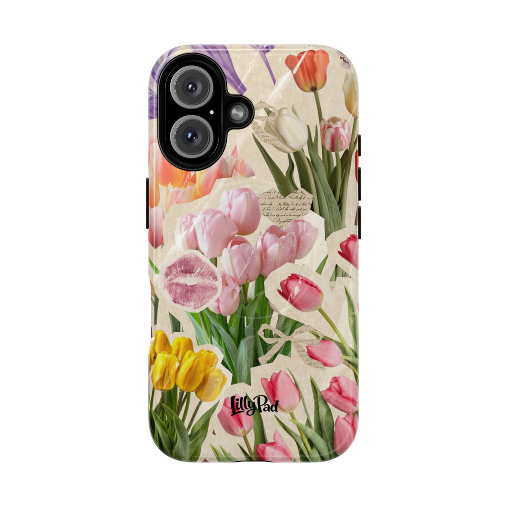 Vintage Tulip Collage Tough Phone Case | Floral iPhone Magnetic Case