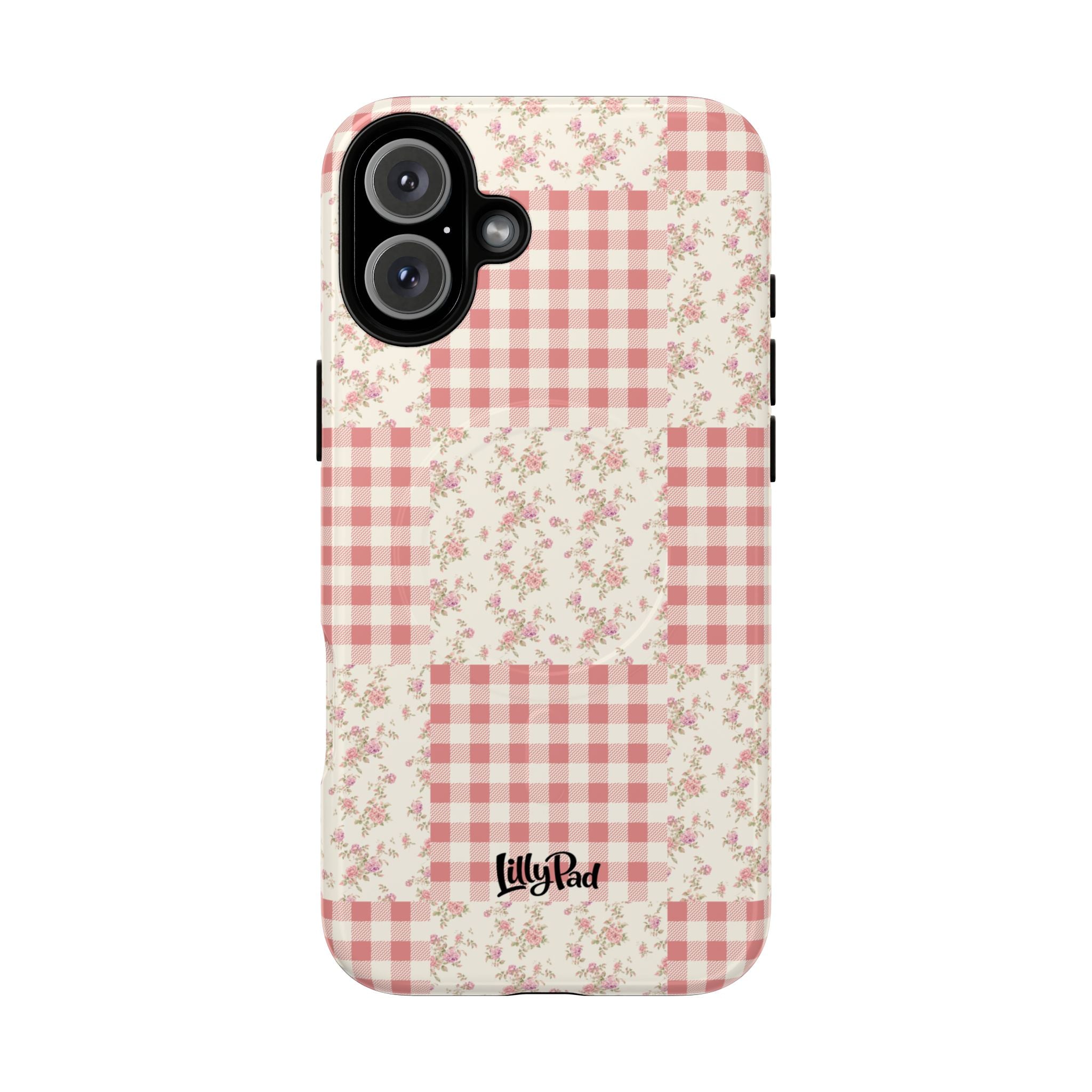Pink Gingham Flower Phone Case | Tough Magnetic Case