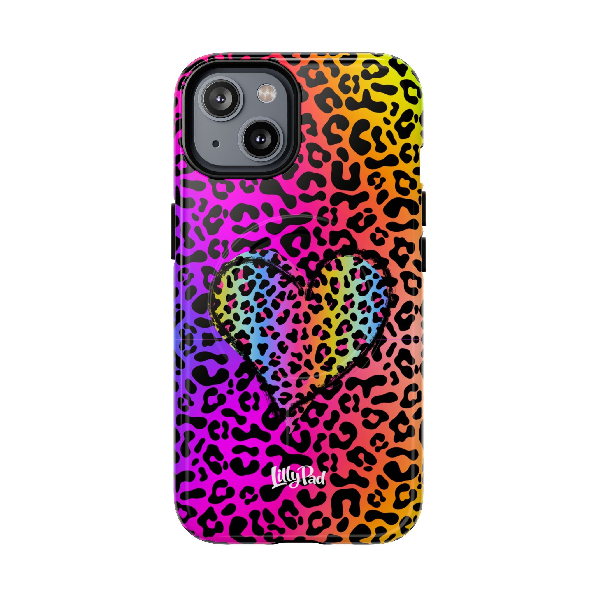 Rainbow Leopard Heart Phone Case | Tough Magnetic Case