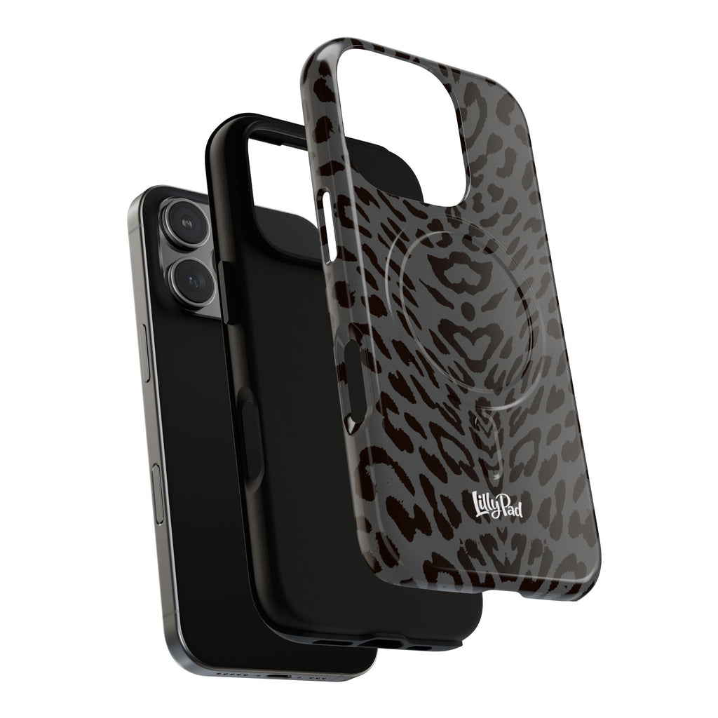 Leopard Print Magnetic Phone Case | Tough Magnetic Case, Black Animal Pattern