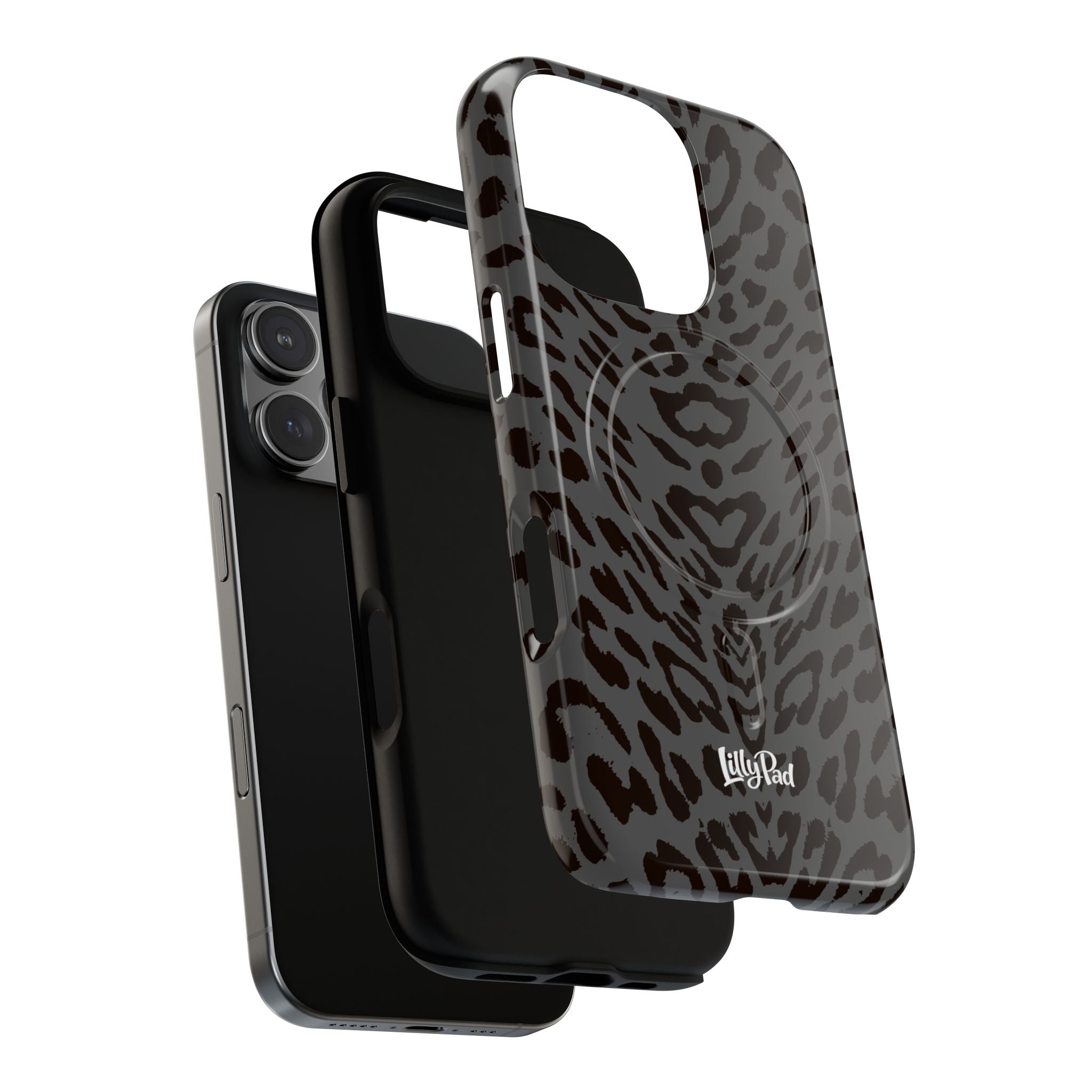Leopard Print Magnetic Phone Case | Tough Magnetic Case, Black Animal Pattern