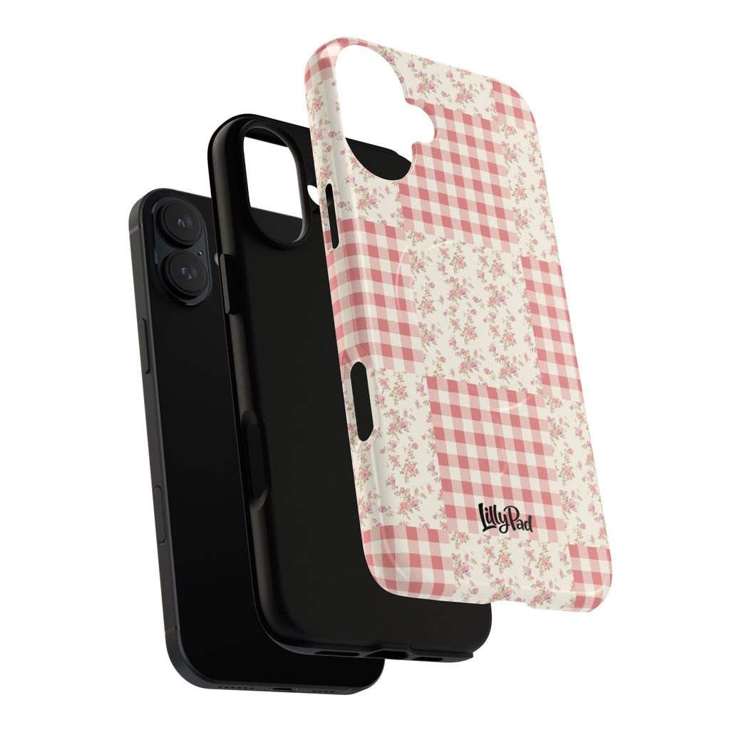 Pink Gingham Flower Phone Case | Tough Magnetic Case