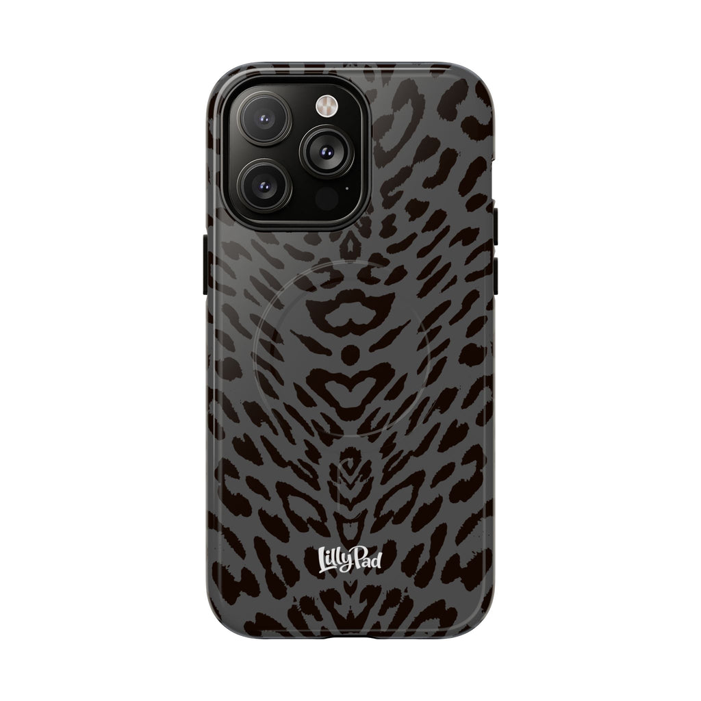 Leopard Print Magnetic Phone Case | Tough Magnetic Case, Black Animal Pattern