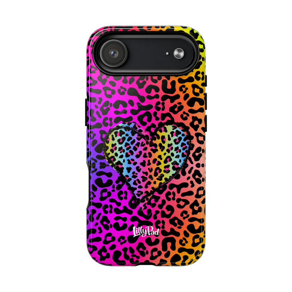Rainbow Leopard Heart Phone Case | Tough Magnetic Case
