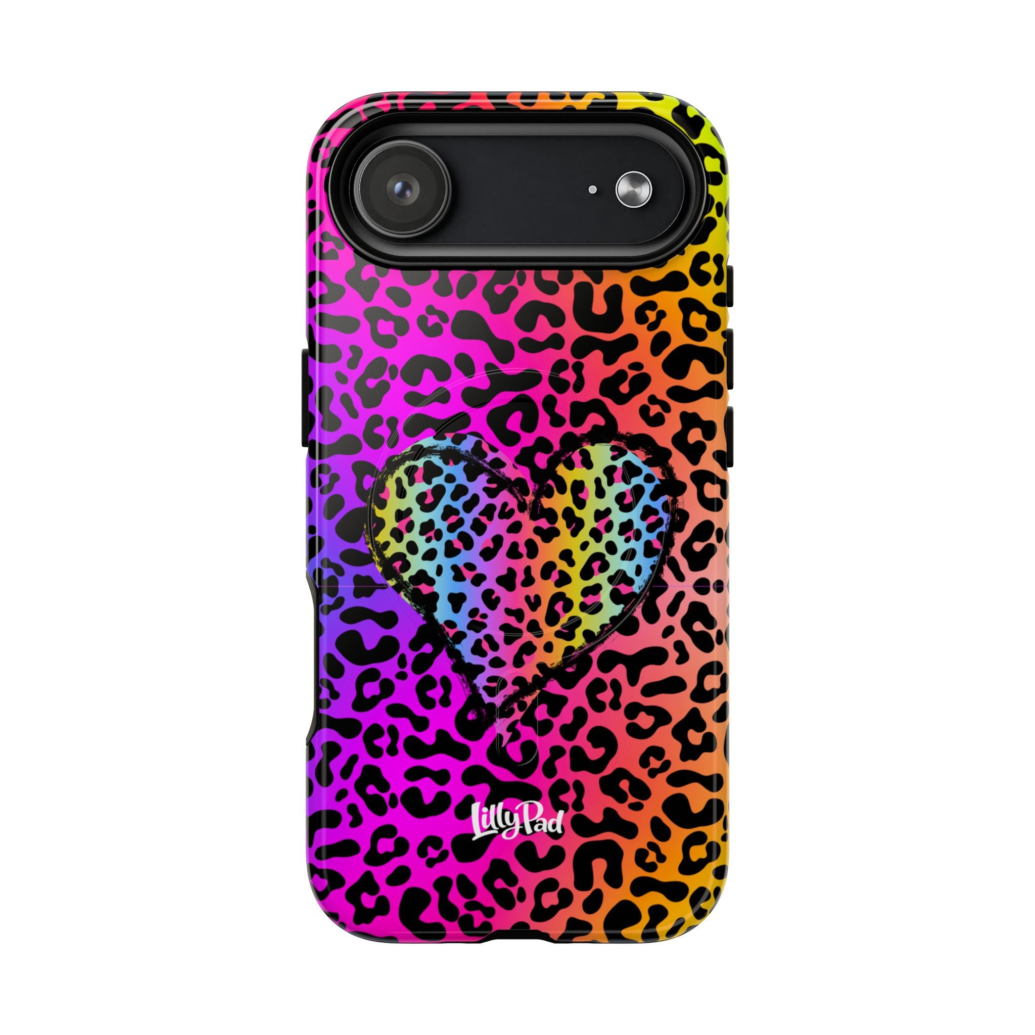 Rainbow Leopard Heart Phone Case | Tough Magnetic Case