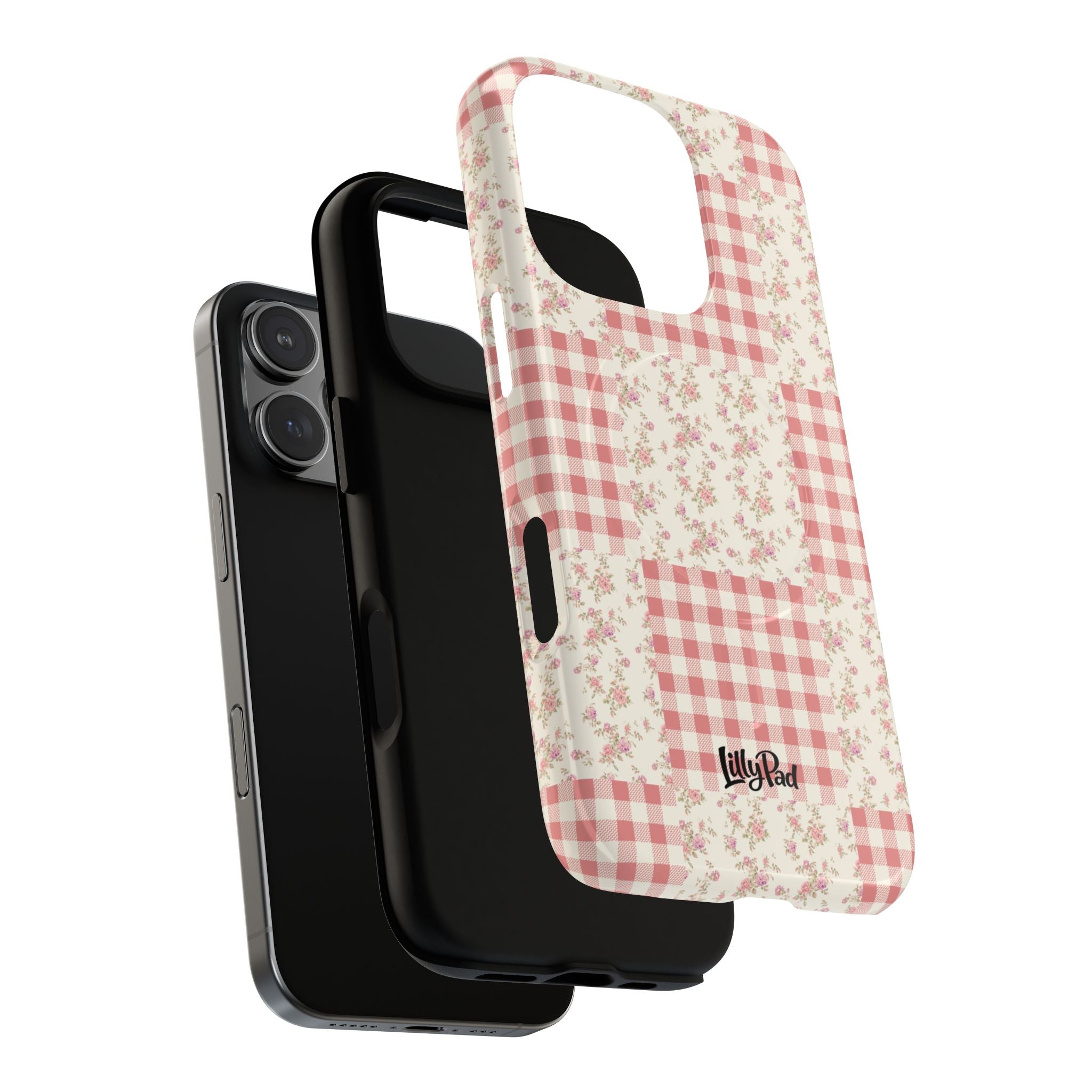 Pink Gingham Flower Phone Case | Tough Magnetic Case