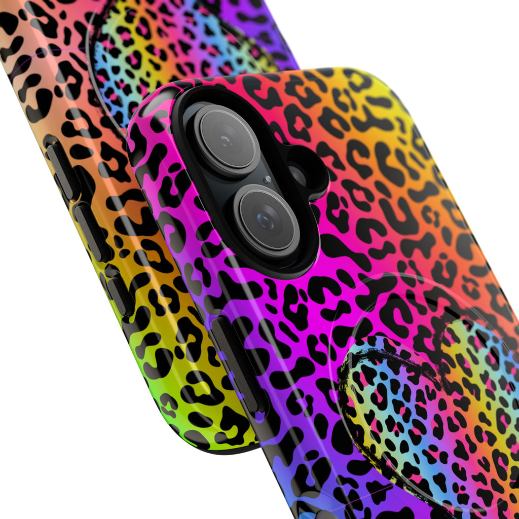 Rainbow Leopard Heart Phone Case | Tough Magnetic Case