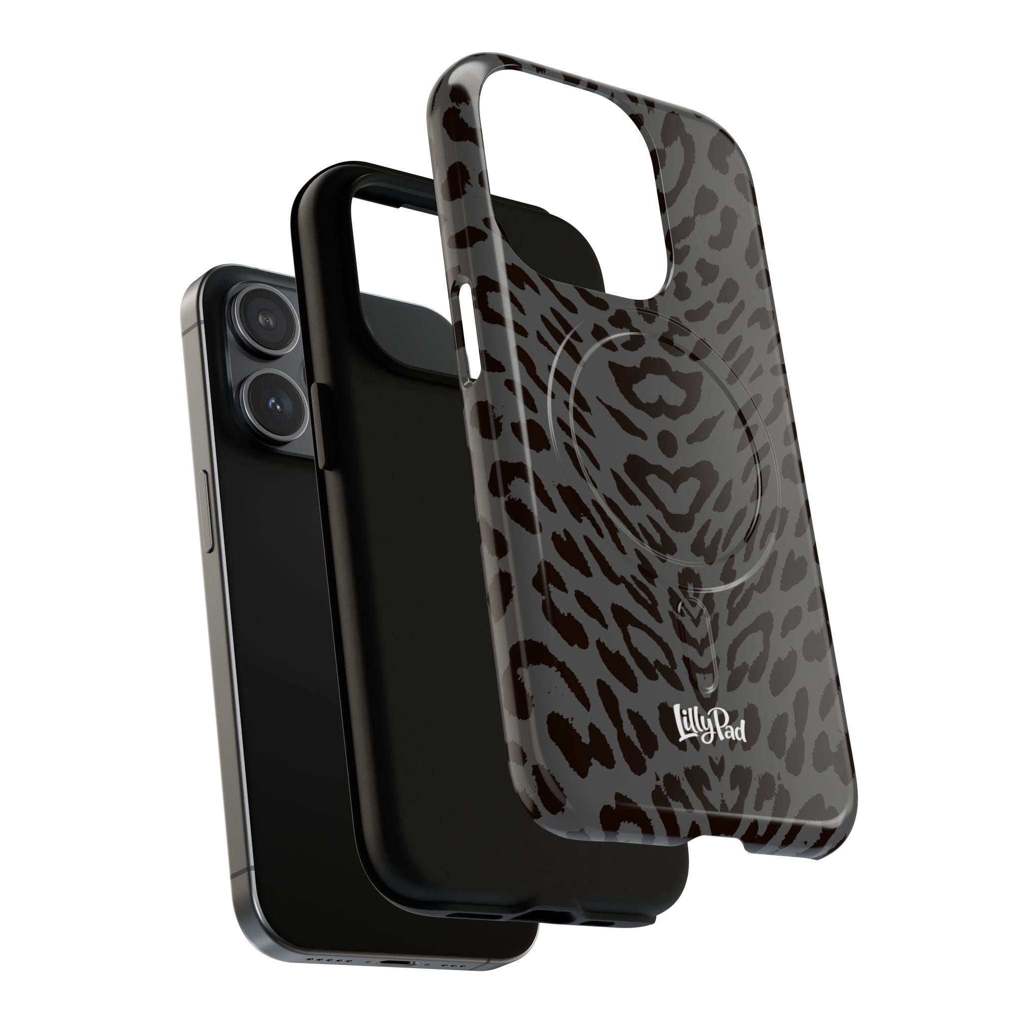 Leopard Print Magnetic Phone Case | Tough Magnetic Case, Black Animal Pattern