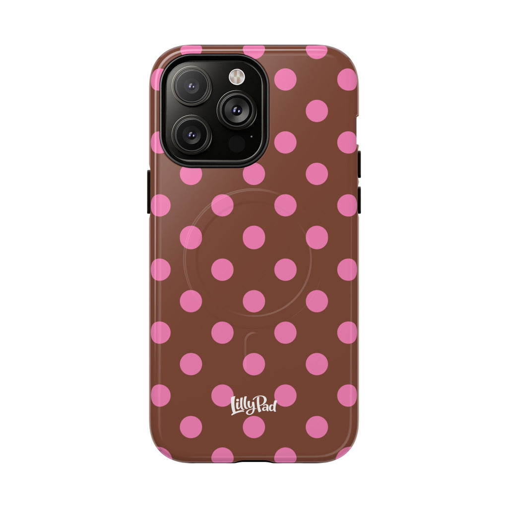 Pink Polka Dot Brown Phone Case | Magnetic Tough Case