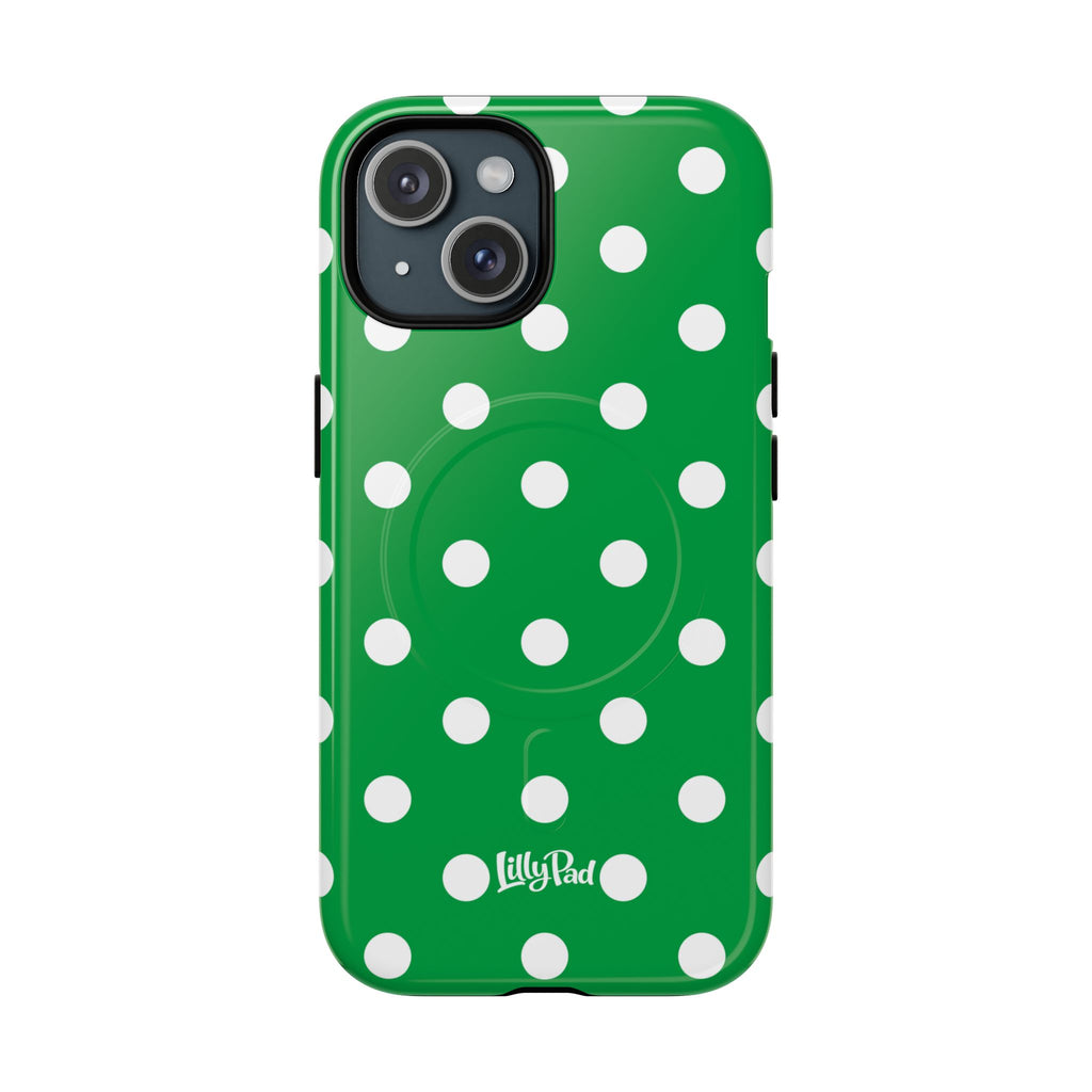 White Polka Dot Green Phone Case | Tough Magnetic Case